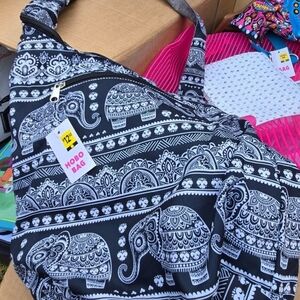 Black & White Elephant Print Hobo Bag